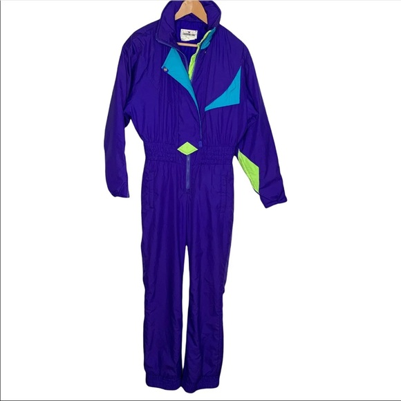 Obermeyer Jackets & Blazers - SOLD Vtg Obermeyer Womens One Piece Snow Ski Suit Purple Blue Neon Retro Size 10
